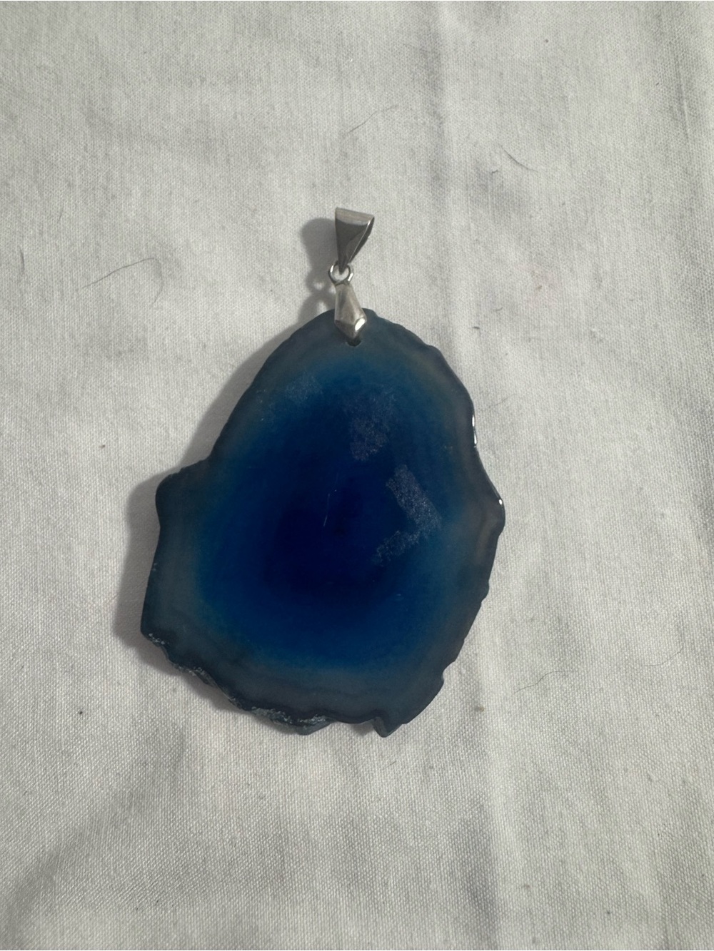 Polished Aqua Blue Agate Slice Silver Pendant For Necklace Boho Natural Chunky